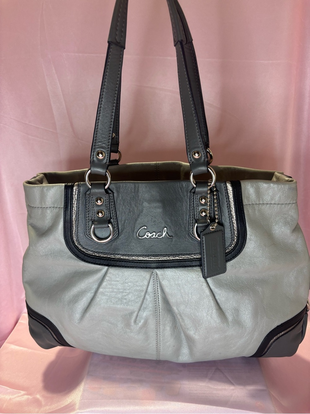 Coach Two-Tone Gray and Black Leather Shoulder Bag